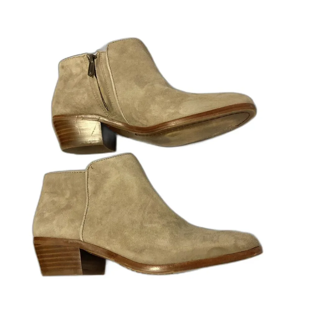 SAM EDELMAN Suede Petty Tan Booties Block Heel Womens Size 6M